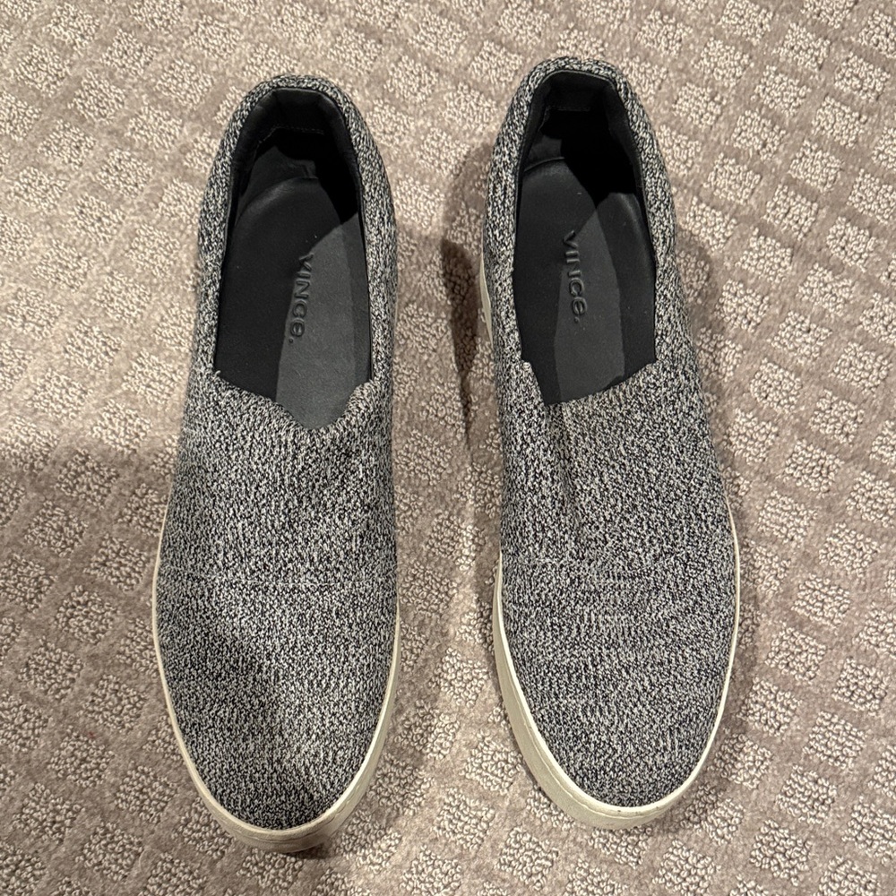 Vince Black and White Knit Slip-On Sneakers